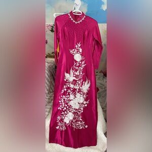 New Ao dai Valentino, Vietnamese traditional long dress set pink 2 m medium 🎁 bộ
